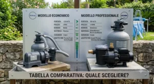Tabella comparativa tra una pompa piscina economica e un modello di fascia alta 

