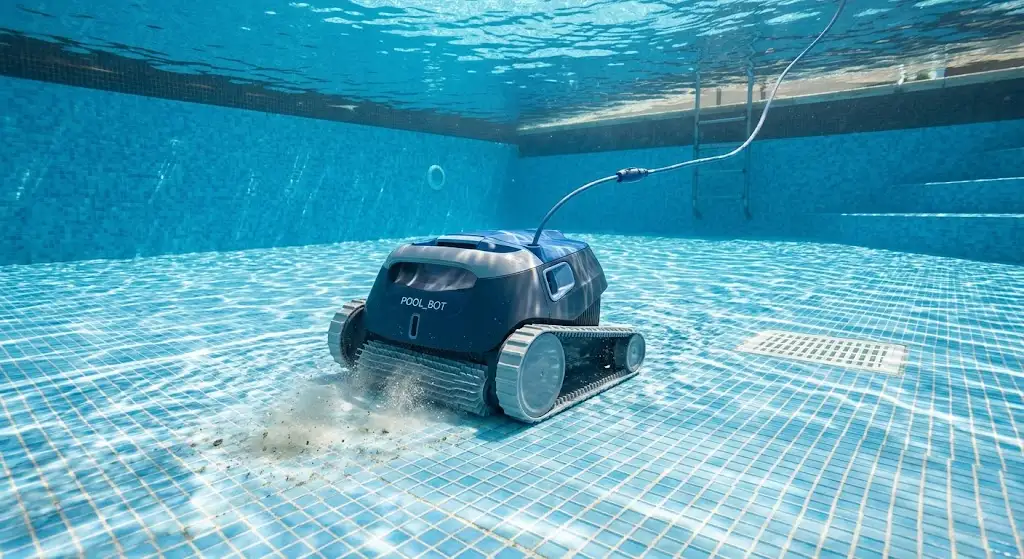Robot de robot piscine fond d'une piscine enterrée.
