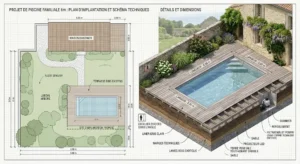 Plan d'aménagement et dimensions d'une piscine familiale 6m pour jardin
