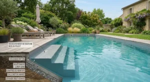 Escalier immergé avec marches antidérapantes pour piscine familiale 6m