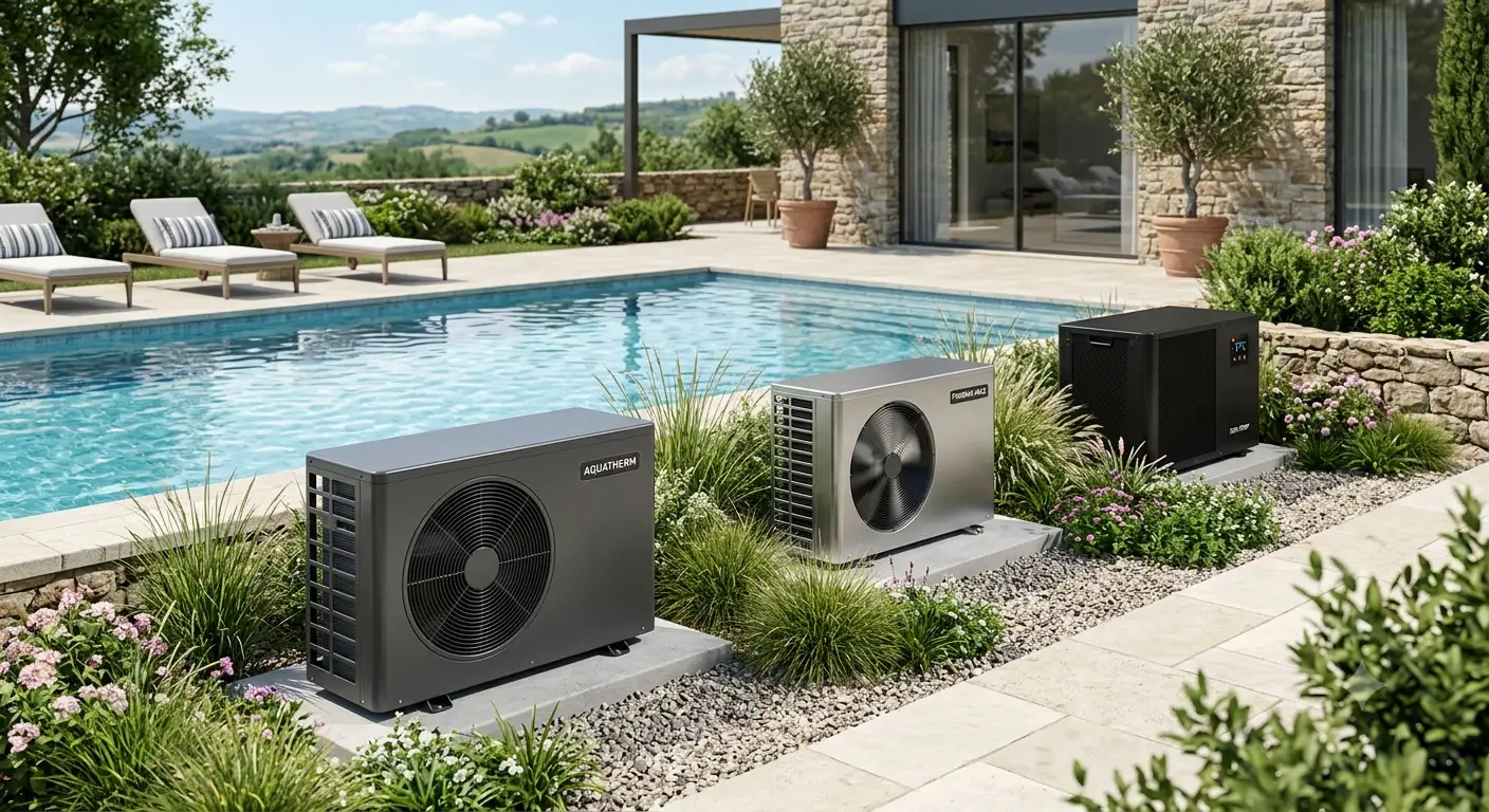 Panoramica delle migliori pompe di calore per piscina installate in un giardino moderno