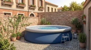 Piscina fuori terra rotonda autoportante con bordo gonfiabile a montaggio veloce 


