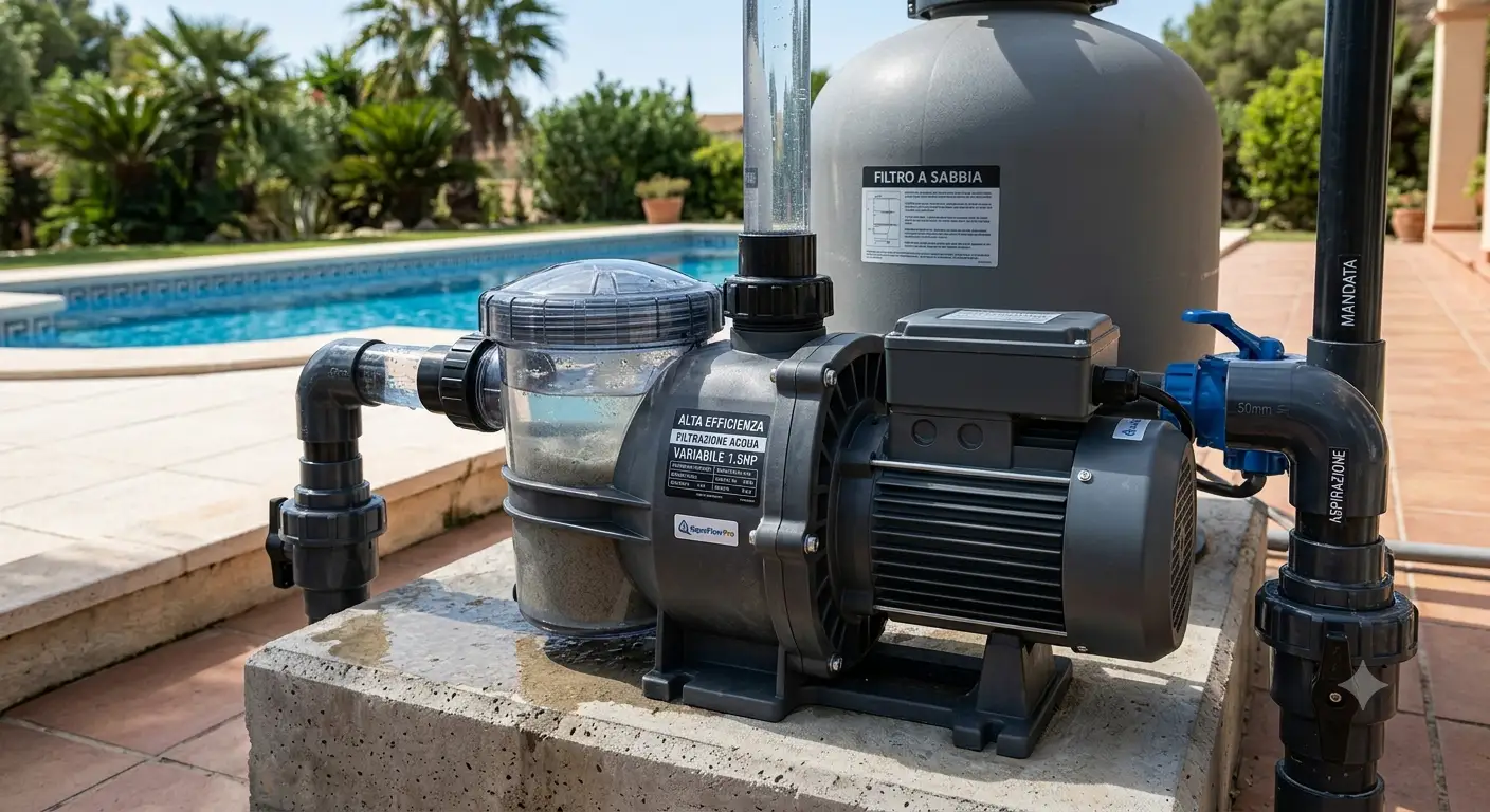Illustrazione di una pompa per piscina interrata ad alta efficienza per la filtrazione dell acqua